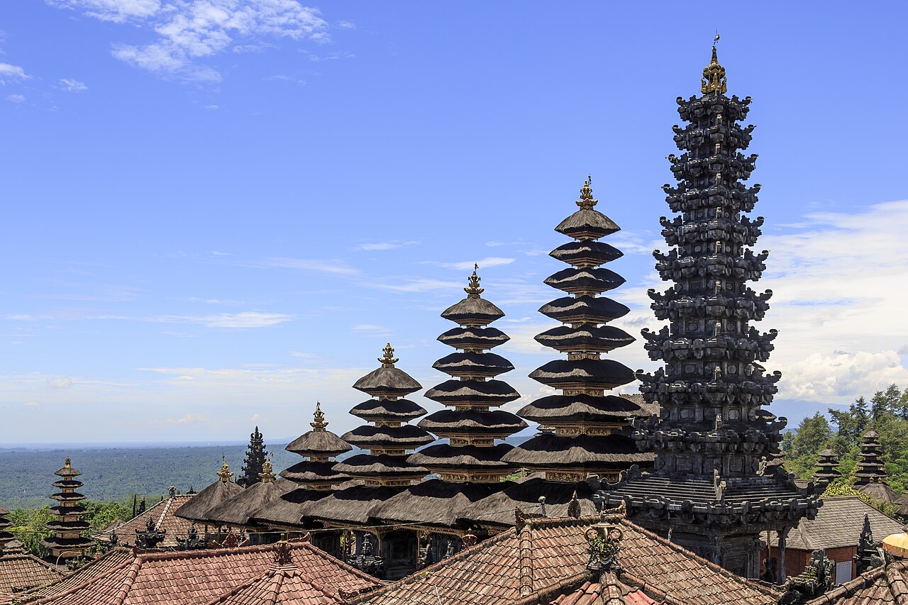 Besakih, Bali, Indonesia: The Mother Temple of Besakih, or Pura Besakih, in the village of Besakih on the slopes of Mount Agung in eastern Bali, Indonesia, is the most important, the largest and holie