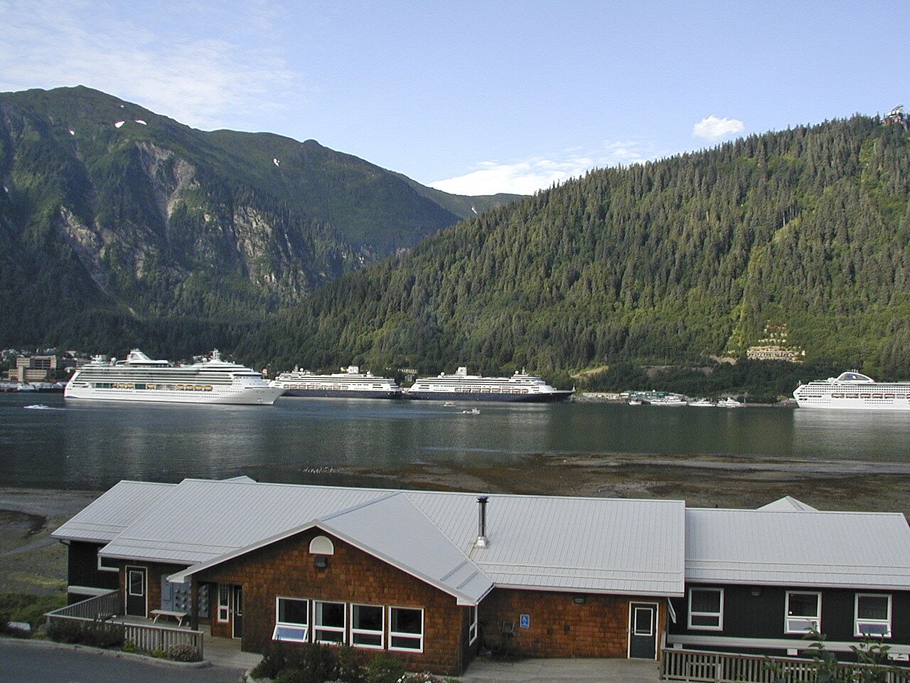 First St, Douglas with 4 cruise ships - Southeast Alaska